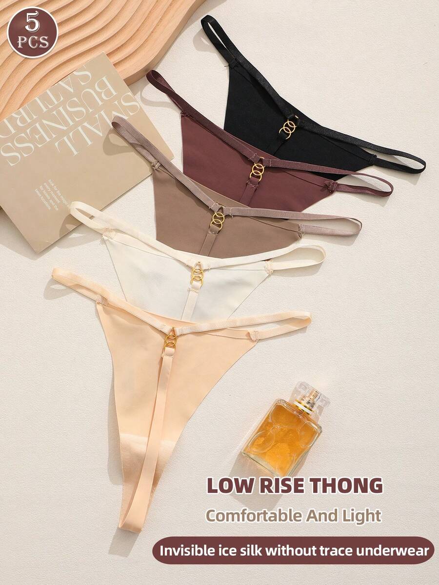 5PCS Women's Seamless G-String Set Sexy Panties For Women Low Waist G-String Solid Color Briefs - Multicolor - View 1