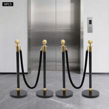 SanBouSi 6-Pack Barrier Post Kit With 4 Ropes, Stainless Steel, Black & Gold, Wind-Resistant Base, Easy Installation For Event Crowd Control & Queue Management - Gold and Black - View 4