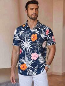 Hawaiian Shirt For Man Short Sleeve Button-Down Vintage Tropical Floral Print, Lightweight Breathable Summer Beach Shirt For Casual Vacation - A006 - 查看 2