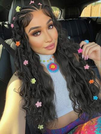 13*6 波西米亚风编织蕾丝假发，女士辫子玉米辫，蓬松波浪卷发，无结编织，带婴儿发，预先拔毛，日常礼物之选