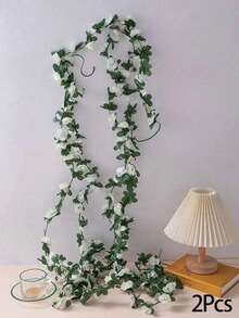 2/4 件装 7.5 英尺人造玫瑰藤蔓花环，带绿叶，适用于婚礼拱门、婚礼装饰、周年纪念生日派对拱门装饰、春季粉白花卉、餐桌摆饰、仿真花藤。也适用于卧室装饰、花园用品、园艺、花园装饰、人造花、仿真植物、卧室配件、婚礼装饰、墙面装饰、花环、藤蔓。情人节适用。 - 白色 - 查看 11