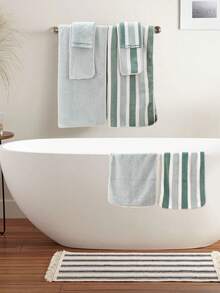 10件套 | 条纹纯色珊瑚绒毛巾套装，[4条面巾+4条手巾+2条浴巾] / 10条面巾，速干、柔软舒适、吸水性强，适用于洗脸、擦手、擦头发、沐浴，适合居家、酒店、厨房、浴室、泳池、旅行、SPA、瑜伽、情人节礼物及其他日常浴室用品。 - 彩色 - 查看 5