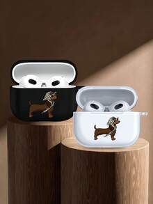 豹纹头巾腊肠犬耳机套，透明TPU材质，适用于Airprods 3/4/Pro/Pro2/Pro3，送给男友/女友的完美礼物。绘画风格活泼灵动。 - 無色 - 查看 2