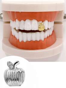 Unisex Gold Tooth Grillz, Hollow Heart, Star, Apple Shaped Zirconia Tooth Caps, 14K Gold Plated, Suitable For Cosplay, Fashion Parties, Holiday Couples Gifts - Multicolor - View 11