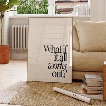 1张无框黑白文字海报“如果一切都很顺利呢？”，励志名言墙饰，适合客厅、卧室或宿舍装饰，时尚海报，房间装饰，墙面装饰画