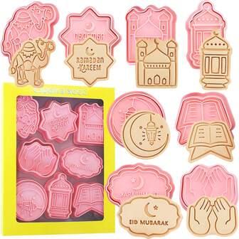 8pcs Durable Plastic Cookie Cutter Set - Ramadan Crescent Moon, Star And Mosque Patterns, Suitable For Islamic Festivals - Eid Baking Tools