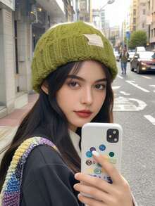 1pc Women's Multicolor Knit Hat, Warm & Windproof, Casual & Elegant, Autumn/Winter Crochet Embroidery Knitting Hat, Stylish Versatile Warm Knit Hat, Suitable For Fall/Winter Women's Autumn/Winter Japanese Alphabet Bunting Hat Fashion Multi-Purpose Pullover Hat, Women's Influencer Ear Flap Head Cover Warm Cold Hat - A - View 3