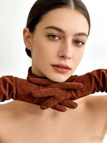 1 Pair Elegant Women's Long Suede Arm Warmers, Suitable For Parties, Outings, Girls' Birthdays, And Can Be Used As Gloves, Autumn/Winter - A - View 5