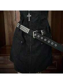Street 1PC Stylish Punk Style Rivet Decor Versatile Jeans Belt Dress Belt Halloween Summer, School Fall, Autumn, Halloween - 黑色 - 查看 7