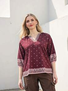 Women's Spring And Summer V-Neck Semi-Open Cardigan With All-Over Prints, Spliced Cuffs And Hems With Unique Prints, A Daily Home-Style Top. - Multicolor - View 3