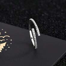 Silver CZ Cubic Zirconia Ring For Women Crystal Adjustable Rings Silver Plated Simple Birthstone Rings For Women Girls Sister Knuckle Stacking Band Finger Rings - As Pic - View 4