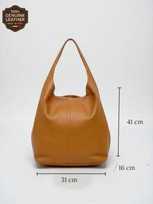 Borsa a secchiello in vera pelle italiana per donna, borsa a mano in stile retrò di grande capacità, borsa da college da donna per tutti i giorni e per i pendolari, borsa alla moda, grande borsa a tracolla, stile casual e versatile - Cammello - Visualizzare 4