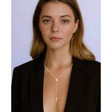 Gold Necklace Women Dainty Long Layered Y Chain Beads Rosemary Rosarios De Oro 14K Para Mujer Virgen De Guadalupe Rosarios Catolicos Para Gifts - Vàng L - Xem 3