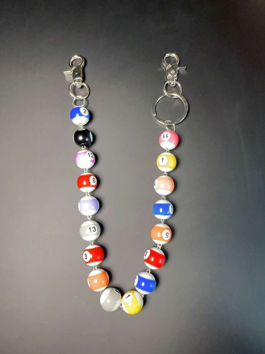 New Multicolor Billiard Ball Chain Belt, Punk Y2K Hip-Hop Waist Luxury Accessory, Halloween & Holiday Gift, Random Digit Sequence Delivery - Multicolor - View 1