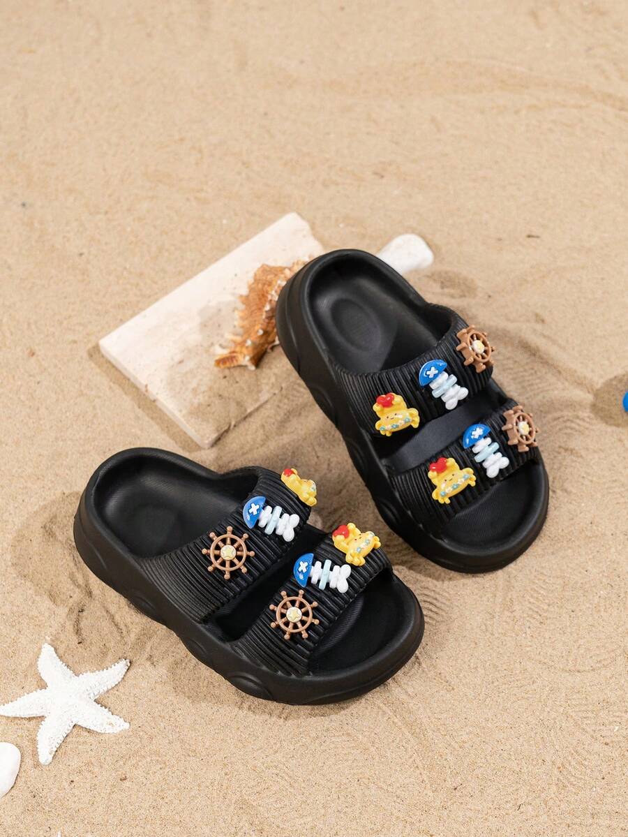 1双多功能儿童/成人户外夏季休闲凉鞋，柔软轻便，防滑时尚EVA材质，螃蟹造型，一脚蹬设计 - 黑色 - 查看 1