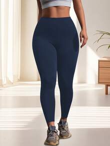 Quần legging bó sát cạp cao, không xuyên thấu, có túi dành cho nữ cỡ lớn, quần legging thể thao cạp cao dáng lửng có túi, quần chạy bộ bó sát, quần thể thao mùa xuân. - Màu xanh hải quân - Xem 6