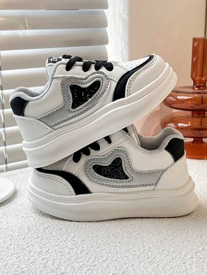 Modne, cekinowe, asymetryczne, sznurowane buty sportowe dla dzieci, z motywem serca, wygodne, antypoślizgowe, lekkie, stylowe, odpowiednie dla chłopców i dziewcząt, na każdą porę roku