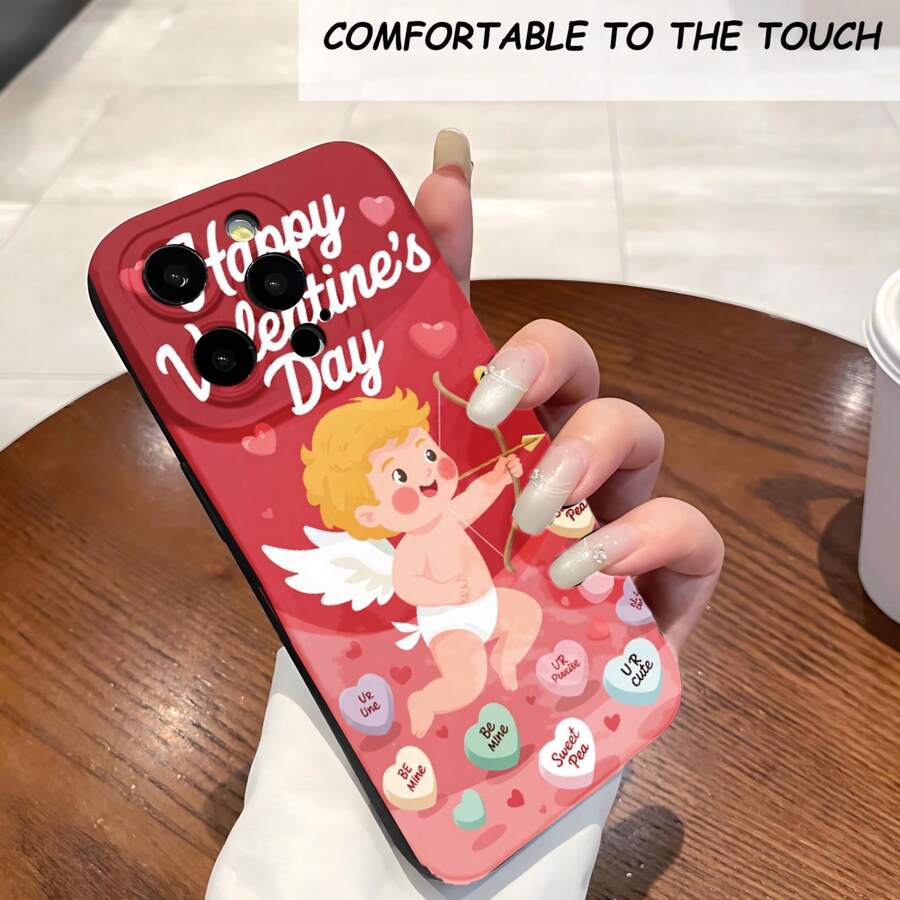 1PC Phone Case,  Happy Valentine's Day Cupid Hearts , Stylish Phone Case, Phone Decoration, All-around Lens Protection, Creative Small Gift, Funny Gift for Boys and Girls - ブラック - チェックする 1