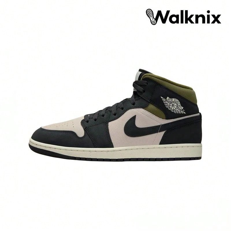 Air Jordan 1 Mid 'Off Noir Medium Olive' Black Light-Orewood-Brown Sneakers Men HV4091-102 - 彩色 - 查看 1