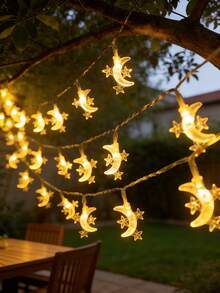 1 pezzo 10/20/40 luci 1,5/3/6m Luci a stringa decorative a forma di luna e stelle per festival, decorazione per compleanni, camera da letto, feste, regalo per vacanze, luci a stringa da 20 piedi a forma di luna e stelle, luci a forma di luna e mini stelle, adatte per cortile, giardino, matrimonio, festa, decorazione per vacanze - luce calda - Visualizzare 11