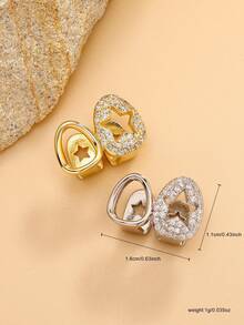 Unisex Gold Tooth Grillz, Hollow Heart, Star, Apple Shaped Zirconia Tooth Caps, 14K Gold Plated, Suitable For Cosplay, Fashion Parties, Holiday Couples Gifts - Multicolor - View 5