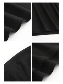 Men's T-Shirt With A Pattern Of Tired Short Phrases On A Pure Cotton Short Sleeved Shirt.Black Loose Fit Top, Comfortable And Slightly Elastic Round Neck Design Suitable For Daily Leisure And Outdoor Sports.Fashionable And  Dressing - 黑色 - 查看 4