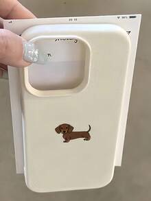 1个可爱腊肠犬荔枝纹理防震TPU简约手机壳，兼容苹果16、15、14、13、12、11、17 Pro Max系列 - 彩色 - 查看 1