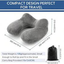 Inflatable Travel Pillow Airplane Inflatable Neck Pillow Traveling With Soft Velvet Washable Cover Sleeping, Airplane, Train, Car, Office, Contoured Eye Masks, Earplugs - 灰色 - 查看 7