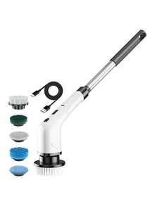 Cepillo Eléctrico de Limpieza con 5 Cabezales Intercambiables, Inalámbrico, Recargable USB, Mango Ajustable. Ideal para la limpieza del hogar. Bluelander. - Multicolor - Ver 1