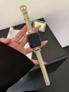 1pc Crocodile Grain Metal Rhinestone Band, Casual White, Apricot, Burgundy, Khaki, Brown, Purple, Black, Simple & Elegant Leather Strap For 49mm, 41mm, 40mm, 38mm, 45mm, 44mm, 42mm, 41mm Series 11, 10, 9, 8, 7, 6, 5, 4, 3, 2, 1, Ultra, SE - Multicolor - View 4