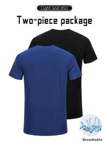 2pcs/Set Men's Mesh Plaid Sports T-Shirts, Lightweight, Suitable For Gym Workout, Running And Casual Occasions - Blue - View 3
