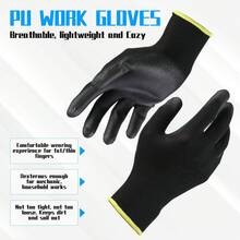 12 Pairs Safety Work Garden Gloves PU Coated, Seamless Knit Glove With Polyurethane Coated Smooth Grip On Palm & Fingers, For Men And Women, Ideal For General Duty Work