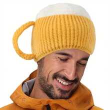 Funny Beer Mug Hat - A Stretchy Beer Hat Suitable For Men And Women To Wear In Autumn And Winter, Lightweight And Warm, With A Fun Beer Hop Pattern, Suitable For Halloween, Christmas, New Year, Beer Parties, Birthday Parties, Singles Parties And Other Celebrations. - Multicolor - View 1