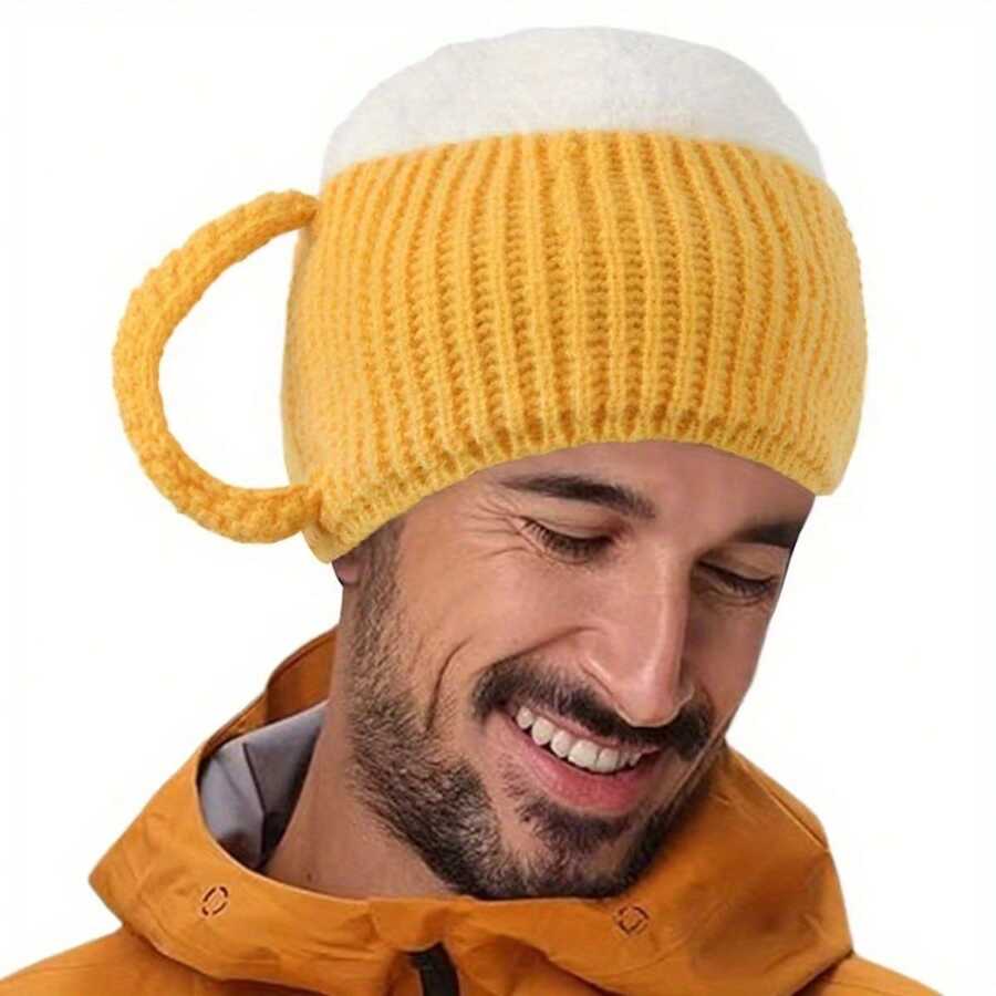 Funny Beer Mug Hat - A Stretchy Beer Hat Suitable For Men And Women To Wear In Autumn And Winter, Lightweight And Warm, With A Fun Beer Hop Pattern, Suitable For Halloween, Christmas, New Year, Beer Parties, Birthday Parties, Singles Parties And Other Celebrations. - Multicolor - View 1