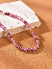 1pc 18K Gold Plated Natural Pink Beryl Faceted Bead Bracelet - Pink Tourmaline - View 2