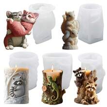 1pc Cat, Raccoon, Squirrel, Lizard Shaped Craft Candle Silicone Mold - White - View 9