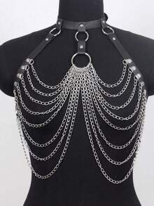 Punk Gothic Style Women's Body Harness, Hollow Cage Design, Adjustable Shoulder Straps, Perfect For Parties, Halloween, Christmas, Balls And Nightlife, Lightweight Asian Style - Black - View 3