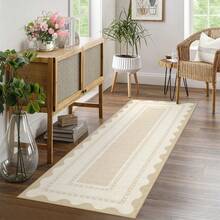 Kitchen Bordered Home Decor Geometry Area Rug Soft Low Pile Non Slip Carpet Stain Resistant Floorcover Washable Thin Non Shedding Entrance Runner Rug Modern Easy To Clean Printed Mat Throw Rug For Laundry Living Room Hallway Bathroom Bedroom Dinning Room - Beige White - 查看 4
