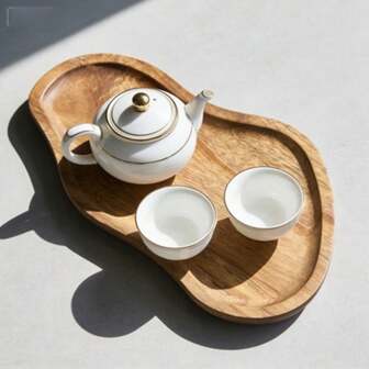 1/2/3/4pcs Elegant Asymmetrical Serving Wooden Trays, Trays, Fruit Plates, Wooden Dessert Plates, Coffee, Milk, Snack Wooden Trays, Cake Plates, Cheese Plates, Wooden Tea Trays, Bread Plates, Sushi Plates, Breakfast Plates, Ideal For Holidays, New Year, Thanksgiving, Halloween And Gatherings - Asymmetrical Design With Holiday Pine Cone And Berry Decorations, Decorative Trays.