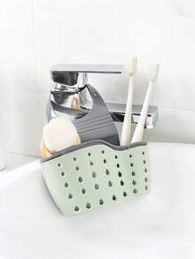1pc Double-Layer Kitchen Storage Basket, Adjustable Sink Hanging Rack, Silicone Drain Basket For Taps, No-Drill Bathroom Shelf, Storage Box With Rapid Drainage System, Suitable For Storing Sponges, Soap, Cloths, Brushes And Other Kitchen Accessories/Kitchen /Bathroom /Kitchen/Storage