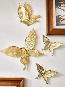 4pcs Gold Butterfly Home Decor Wall Hanging, Handmade ABS Resin Craft Ornaments, Suitable For Living Room, Study, Store, Party & Celebration Wall Decoration - Gold - View 9