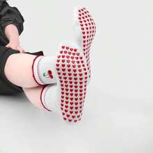 Pilates Grip Socks For Women, Breathable Cotton Cherry Embroidery Non Slip Yoga Socks With Cute Ruffle Design For Barre Ballet Workout Dance - As Pic - View 6