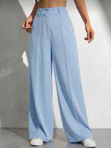 A&DD MODA, REF: Y278 Women's Wide Leg Pants In Solid Color, Elegant And Casual Style, Perfect For Parties, High Waist, Loose Fit, Comfort And Style, Sophisticated Look, Fashionista Women's Pants, Party Pants, Casual And Formal Look, Blogger Style, Casual Chic Look, Spring Summer, Vibrant Colors, Elegant And Modern, Wide Leg, Perfect For Events And Parties - 淺藍色 - 查看 4