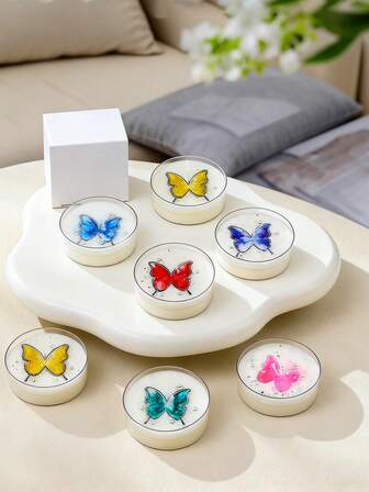 1pc Colorful Butterfly Themed Romantic Scented Candle, Transparent Candle Cup With Glitter, Creates Soft Hazy Ambiance, Suitable For Bedroom, Desk Decor, Girlfriend Gift, Party Favor