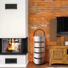 5-Piece Stainless Steel Fireplace Accessory Set, Including A Brush, Shovel, Poker, Tongs, And A Stand With A Privacy Screen.