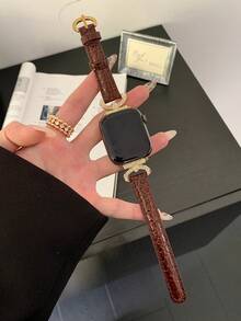 1pc Crocodile Grain Metal Rhinestone Band, Casual White, Apricot, Burgundy, Khaki, Brown, Purple, Black, Simple & Elegant Leather Strap For 49mm, 41mm, 40mm, 38mm, 45mm, 44mm, 42mm, 41mm Series 11, 10, 9, 8, 7, 6, 5, 4, 3, 2, 1, Ultra, SE - Multicolor - View 21