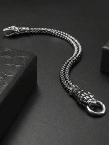 1pc Fashionable Double-Headed Snake Bracelet, Stainless Steel Men's Accessory, Modern Black Bracelet, Ideal Men's Gift, Showcasing Individual Charm - Style 1 - View 3