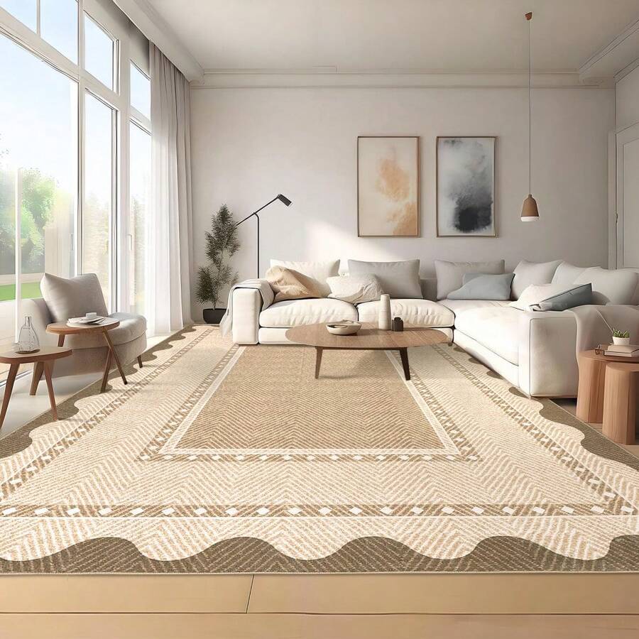 Kitchen Bordered Home Decor Geometry Area Rug Soft Low Pile Non Slip Carpet Stain Resistant Floorcover Washable Thin Non Shedding Entrance Runner Rug Modern Easy To Clean Printed Mat Throw Rug For Laundry Living Room Hallway Bathroom Bedroom Dinning Room - 亞麻布 - 查看 1