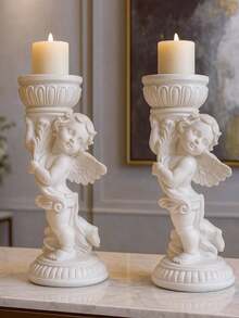 1/2 piezas Soporte de vela de ángel estilo europeo vintage, soporte de vela de pilar de resina romántico, adecuado para cena a la luz de las velas, regalo del Día de San Valentín y decoración de boda - Multicolor - Ver 8