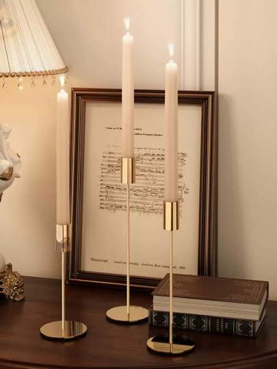 3/6pcs Candle Holders, Metal Tapered Candle Holders, Vintage Decorative Centerpiece Candlestick For Fireplace, Wedding, Party, Housewarming Gifts, Modern Candlestick Set For Table Kitchen Home Decor, High-End Restaurants Supplies, Wedding Decor